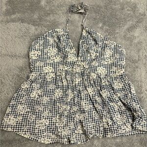 American Eagle Outfitters Blue and White Gingham Blouse